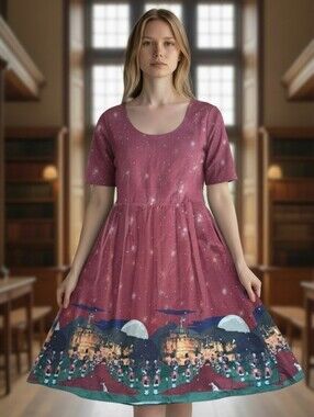 PALAVA Edinburgh castle beltes dress organic 100% cotton size 10